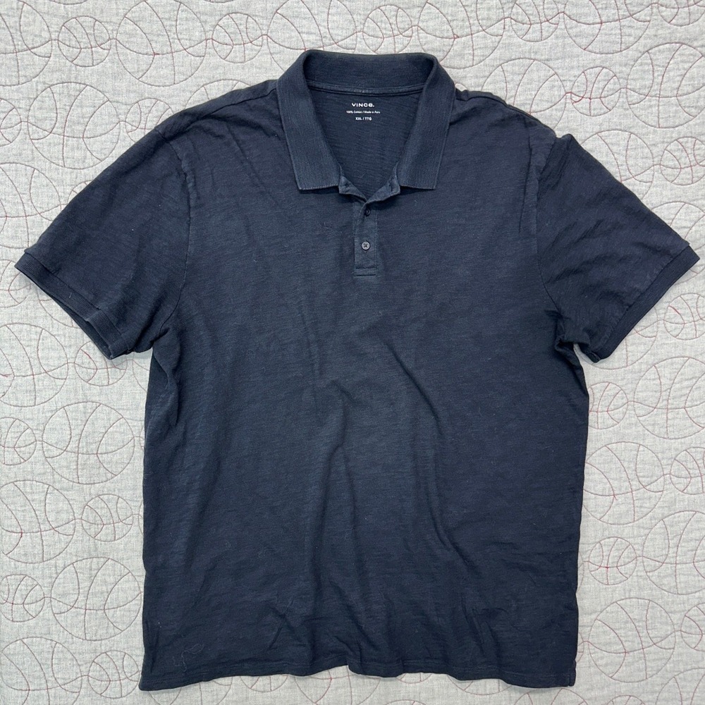 Vince Polo Shirt Black Slub Knit Cotton Casual / Mens XXL